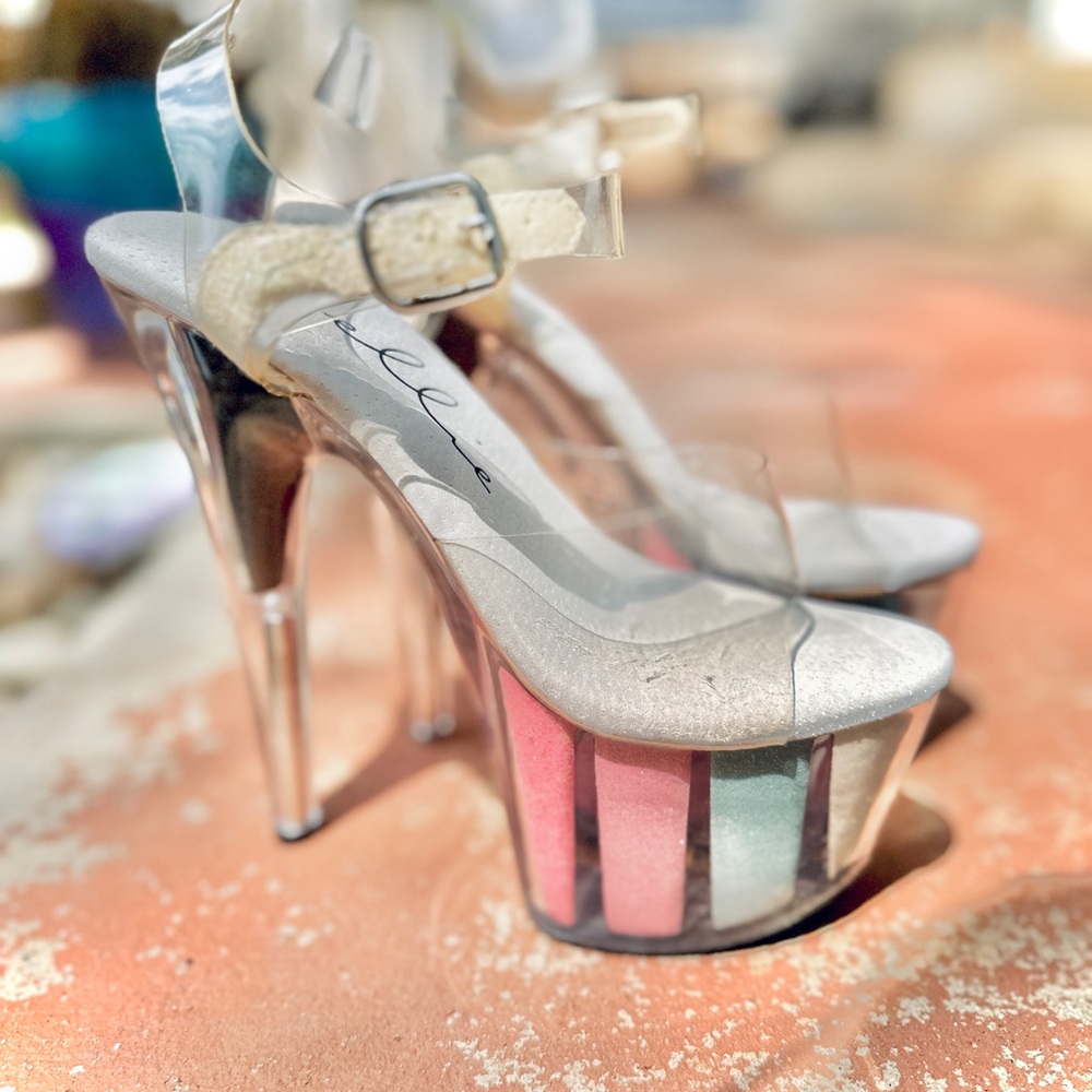 Ellie Platform Sparkle Chrome Pole Dancer Stripper Heels